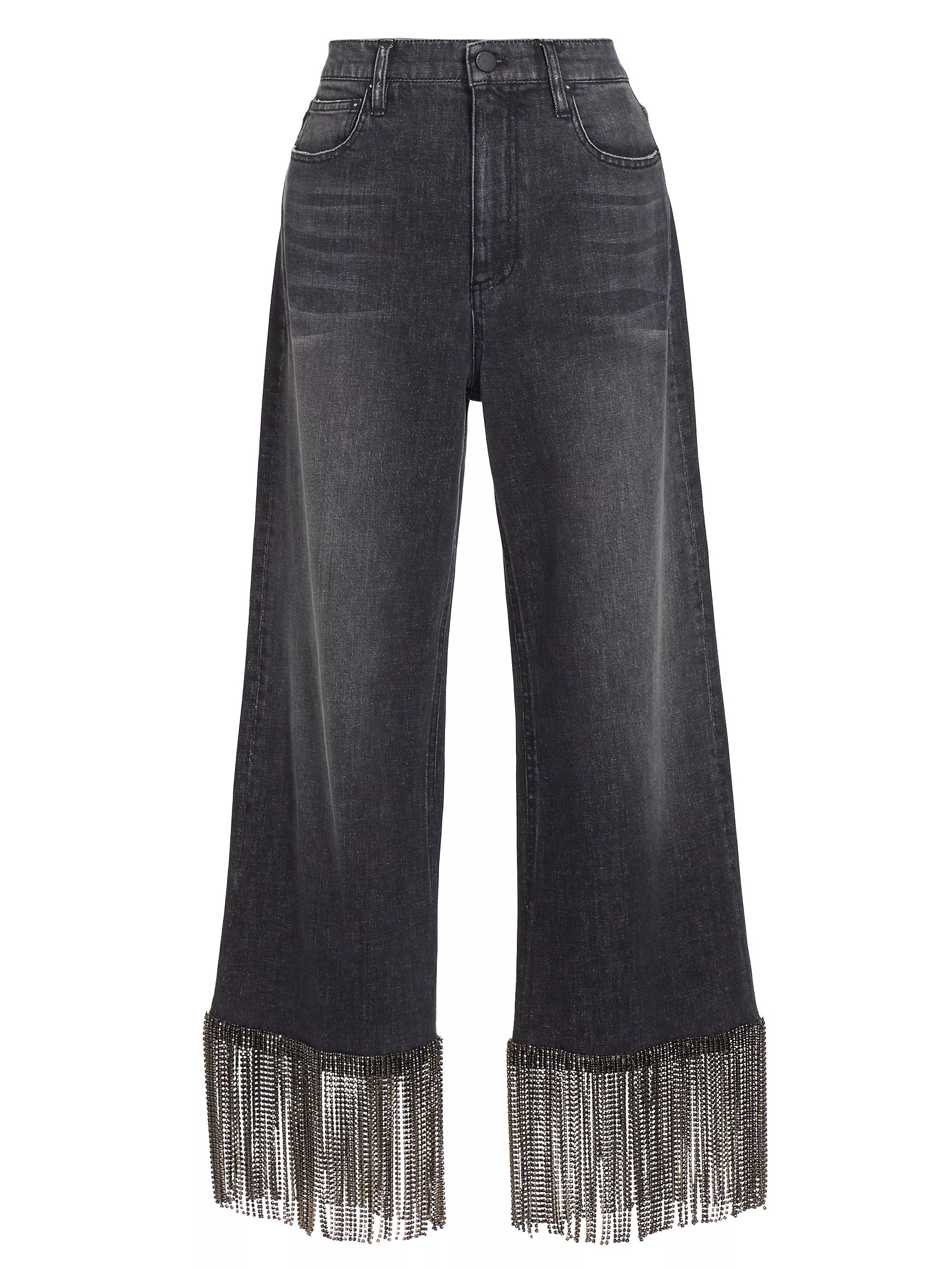 Amazing High-Rise Fringe Wide-Leg Boyfriend Crop Jeans | Saks Fifth Avenue