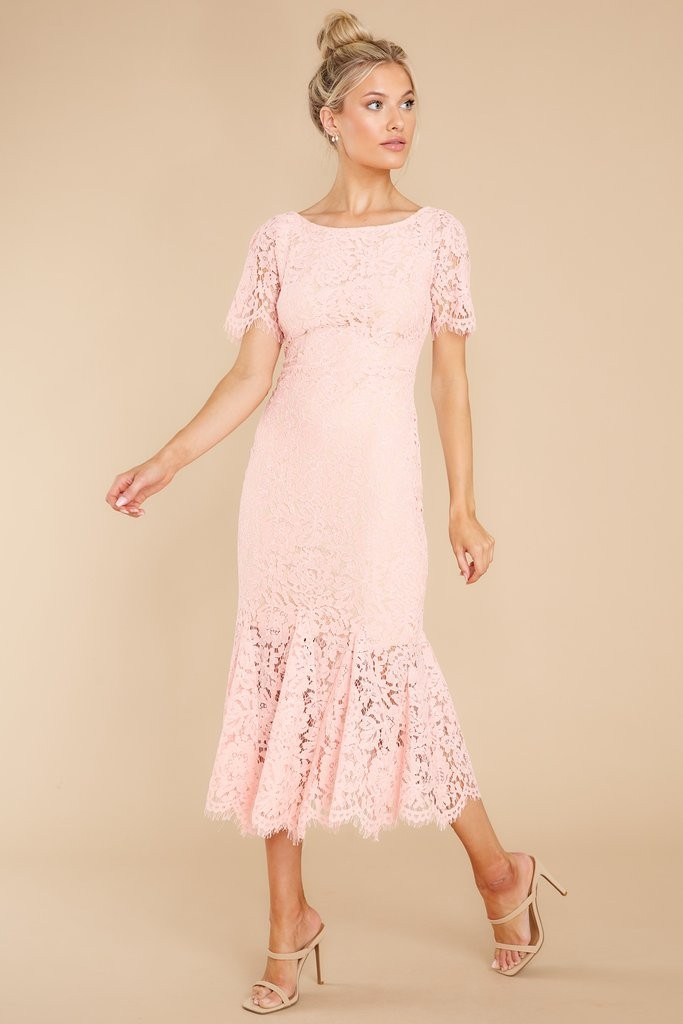 I Can't Resist Blush Pink Lace Midi Dress | Red Dress 