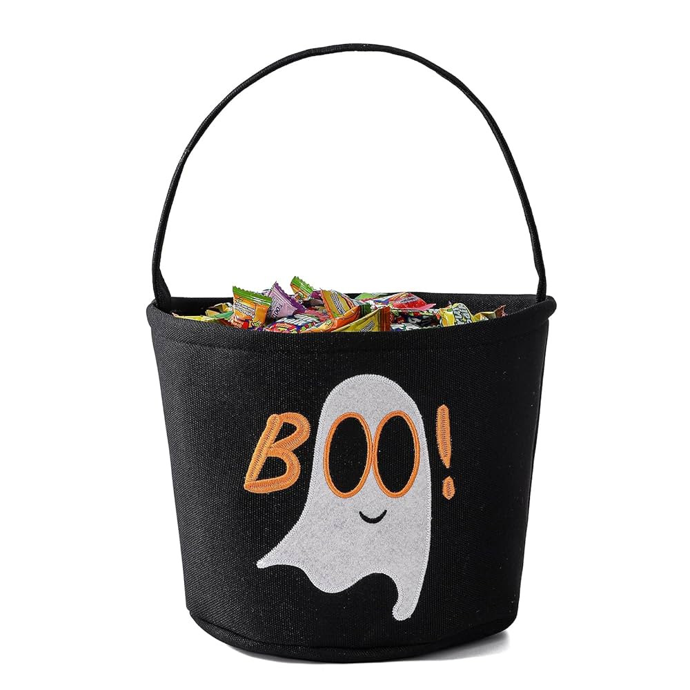 Halloween Bucket Halloween Basket for Kids, Trick or Treat Bags with Embroidery Foldable Candy Bu... | Amazon (US)