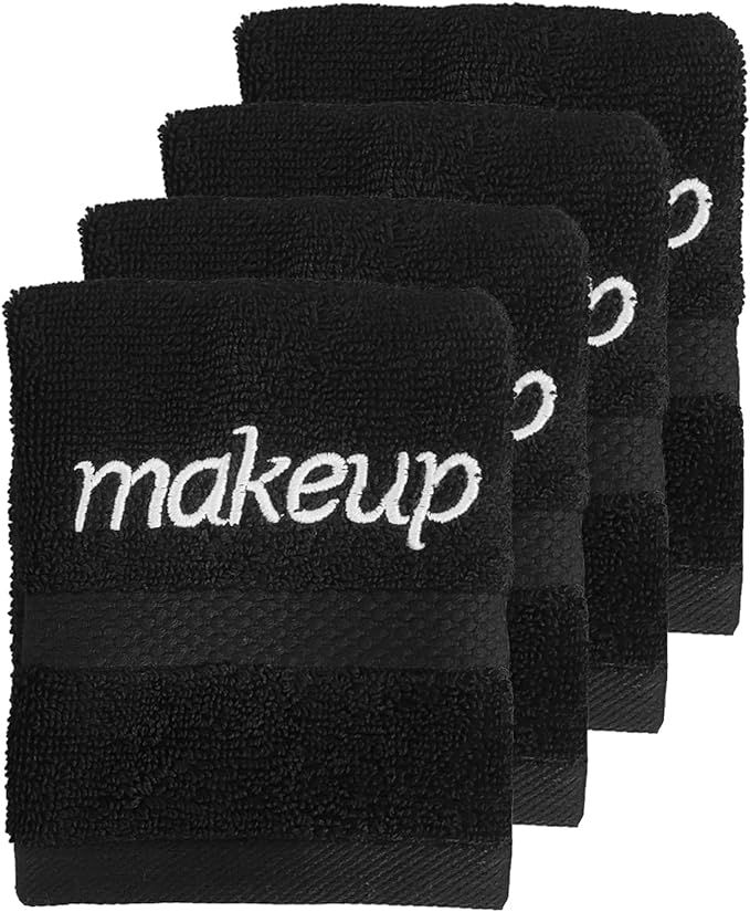 Black Makeup Towels,100% Soft Cotton Reusable Makeup Wipes Luxury Black Makeup Washcloths for Fac... | Amazon (US)