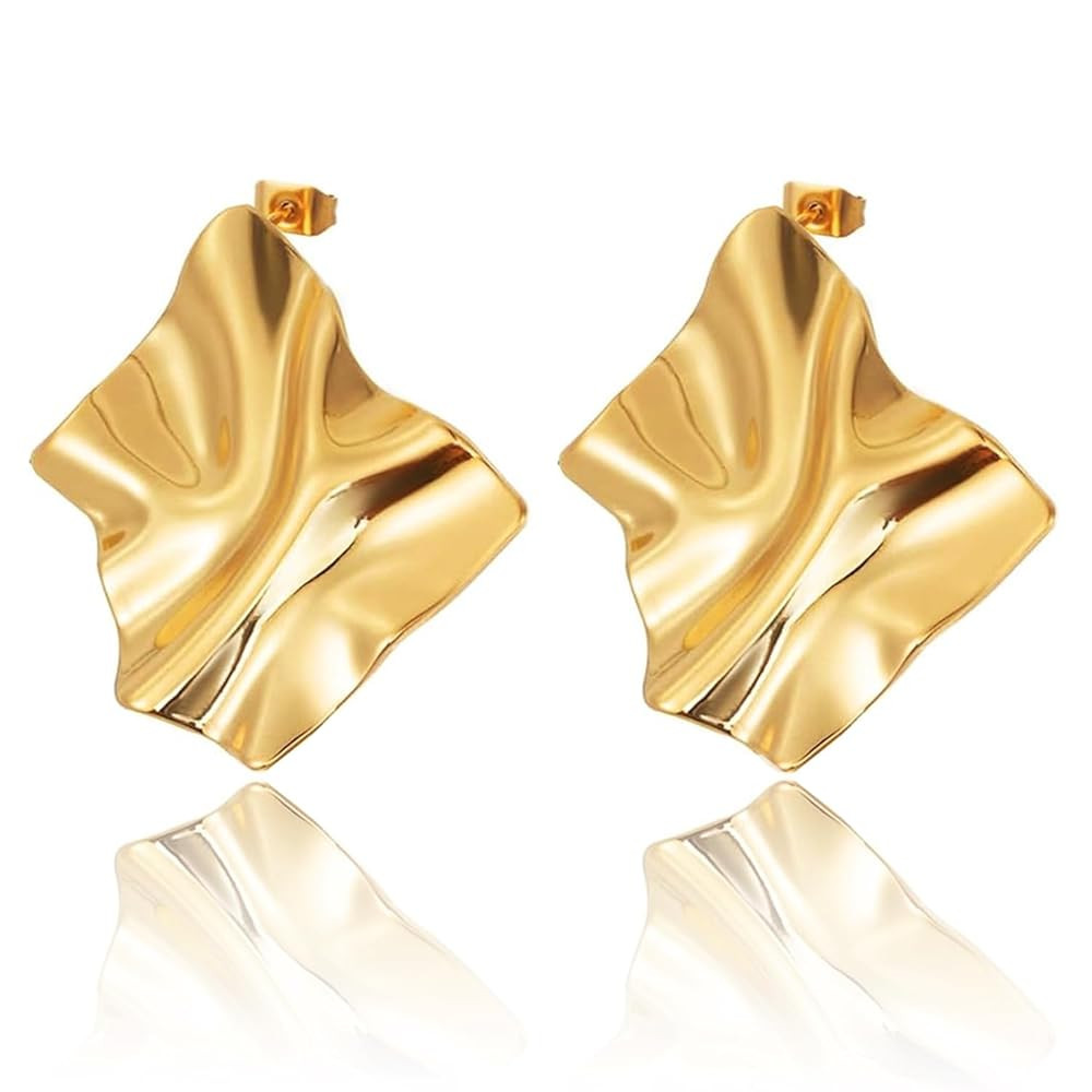 Chunky Gold Stud Earrings for Women fashion, 14k Gold Plated Hypoallergenic Statement Earrings, D... | Amazon (US)