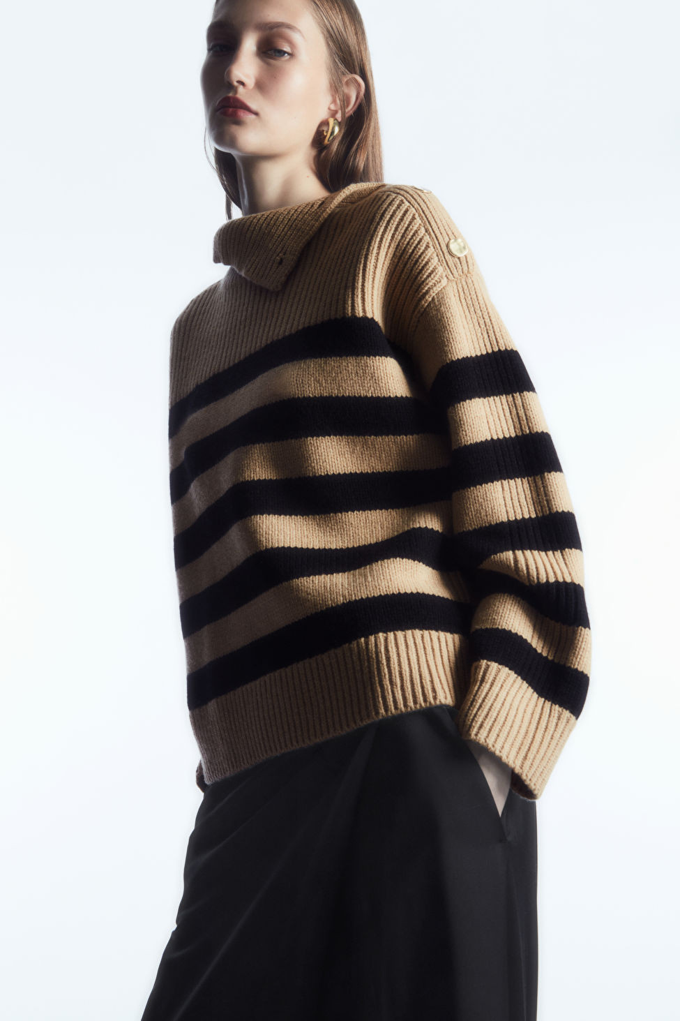 BUTTON-EMBELLISHED STRIPED WOOL JUMPER | COS UK