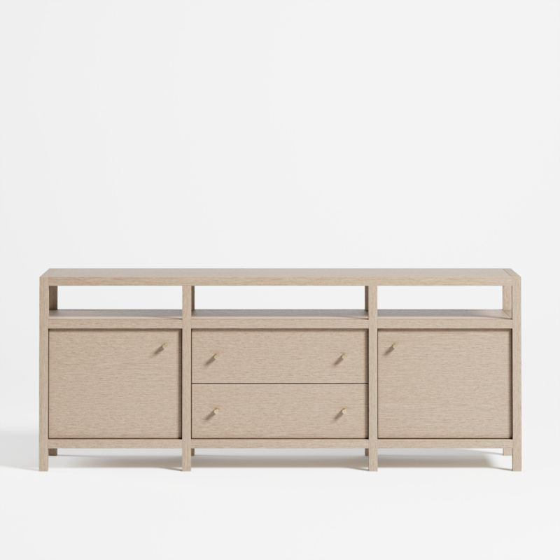 Keane Weathered Natural Wood 72" Storage Media Console + Reviews | Crate & Barrel | Crate & Barrel