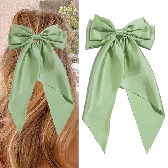 Green Hair Bows for Women, Large Satin Bows with Long Ribbons, Wedding Hair Accessories, Bachelor... | Amazon (US)