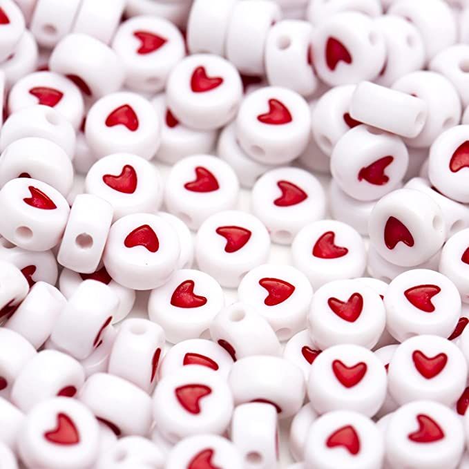 500PCS Acrylic Small Letter Beads Red Heart On White for Jewelry Making Alphabet Beads for Bracel... | Amazon (US)