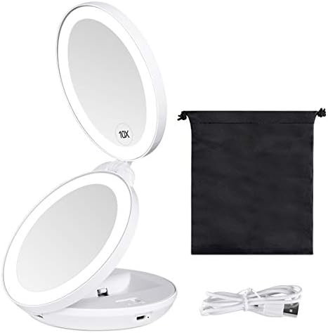 KEDSUM Upgraded Rechargeable LED Lighted Travel Magnifying Mirror, 1X/10X Magnification Compact M... | Amazon (US)