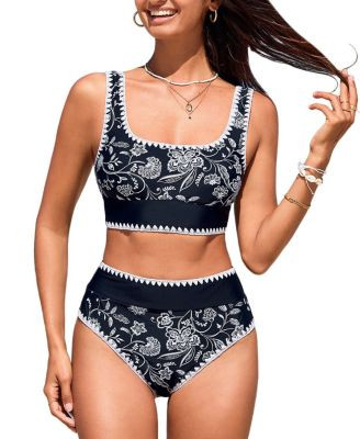 Women's Scoop Neck Tank Wide Straps Stitching Bikini Sets | Macy's