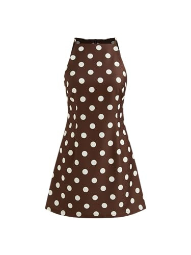 CIDER Mini Dress Party Cocktail Boat Neck High Waist Polka Dot Sleeveless Casual Short Dress | Amazon (US)