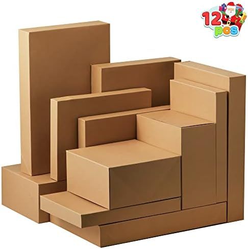 JOYIN 12 Pieces Brown Kraft Cardboard Boxes Gift Wrap for Christmas Holiday, Festive Xmas Wrappin... | Amazon (US)