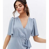 Little Mistress Blue Satin Frill Midi Dress New Look | New Look (UK)