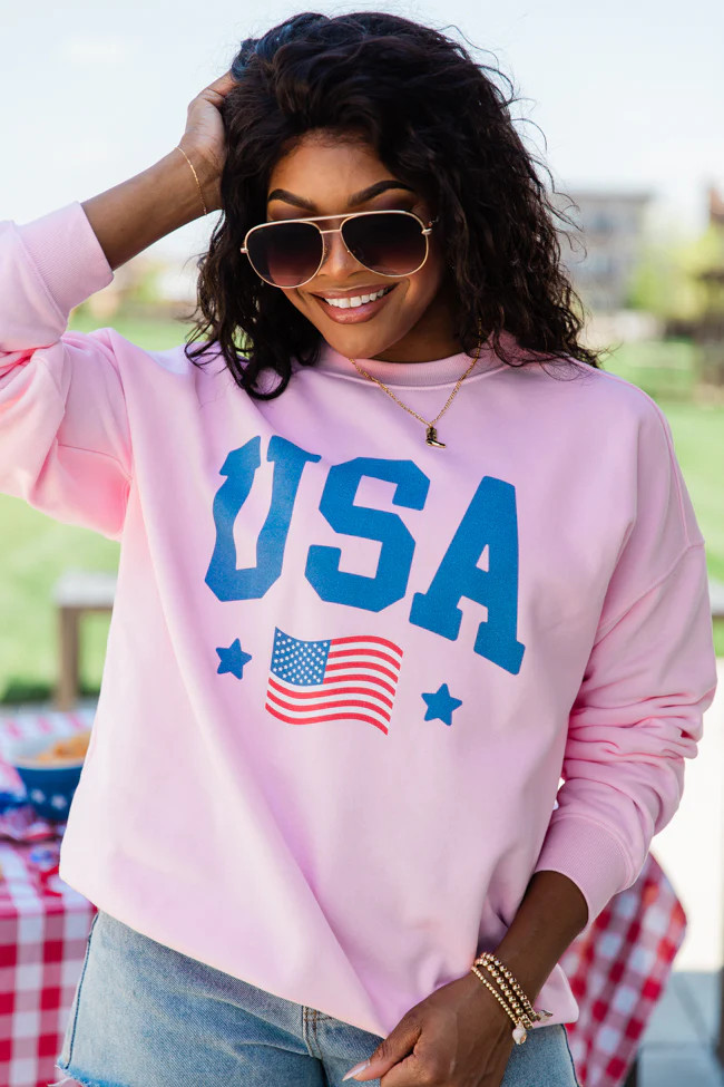 USA Flag Light Pink Graphic Sweatshirt SALE | Pink Lily