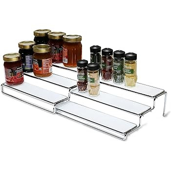 DecoBros 3 Tier Expandable Cabinet Spice Rack Step Shelf Organizer (12.5~25 Inch), Chrome | Amazon (US)