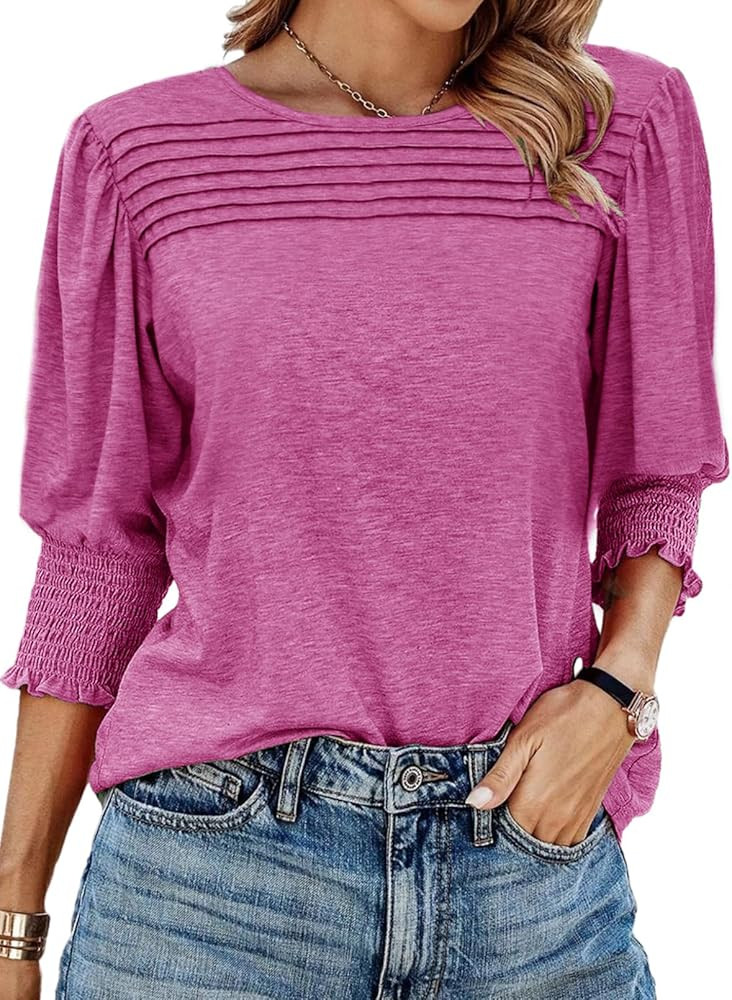 ZAFUL Womens 3/4 Long Sleeve Tunic Tops Spring Fashion Dressy Casual Blouses Trendy Outfits | Amazon (US)