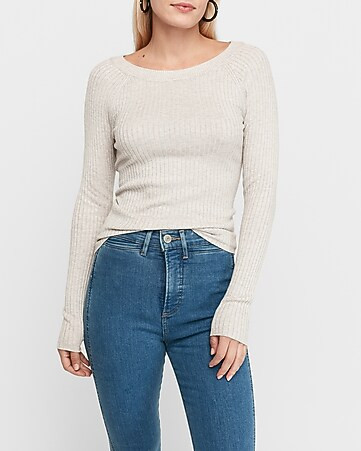 Ribbed Bateau Neck Sweater | Express