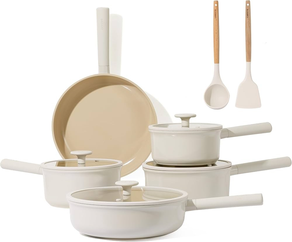 CAROTE Nonstick Pots and Pans Set, 11 Pcs Ceramic Cookware Sets, Healthy Non Stick Induction Cook... | Amazon (UK)