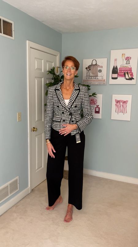 A gorgeous Veronica Beard blazer from the Nordstrom Anniversary sale. A black and white houndstooth with a bit of blue and green woven in and just a hint of silver, amazing detail as always with Veronica Beard. Wearing an eight. 

#LTKworkwear #LTKxNSale #LTKsalealert