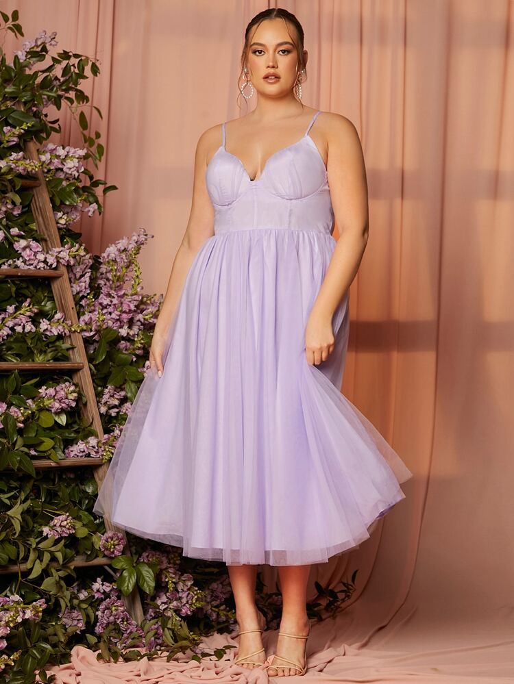 SHEIN Plus Solid Mesh Cami Bridesmaid Dress | SHEIN