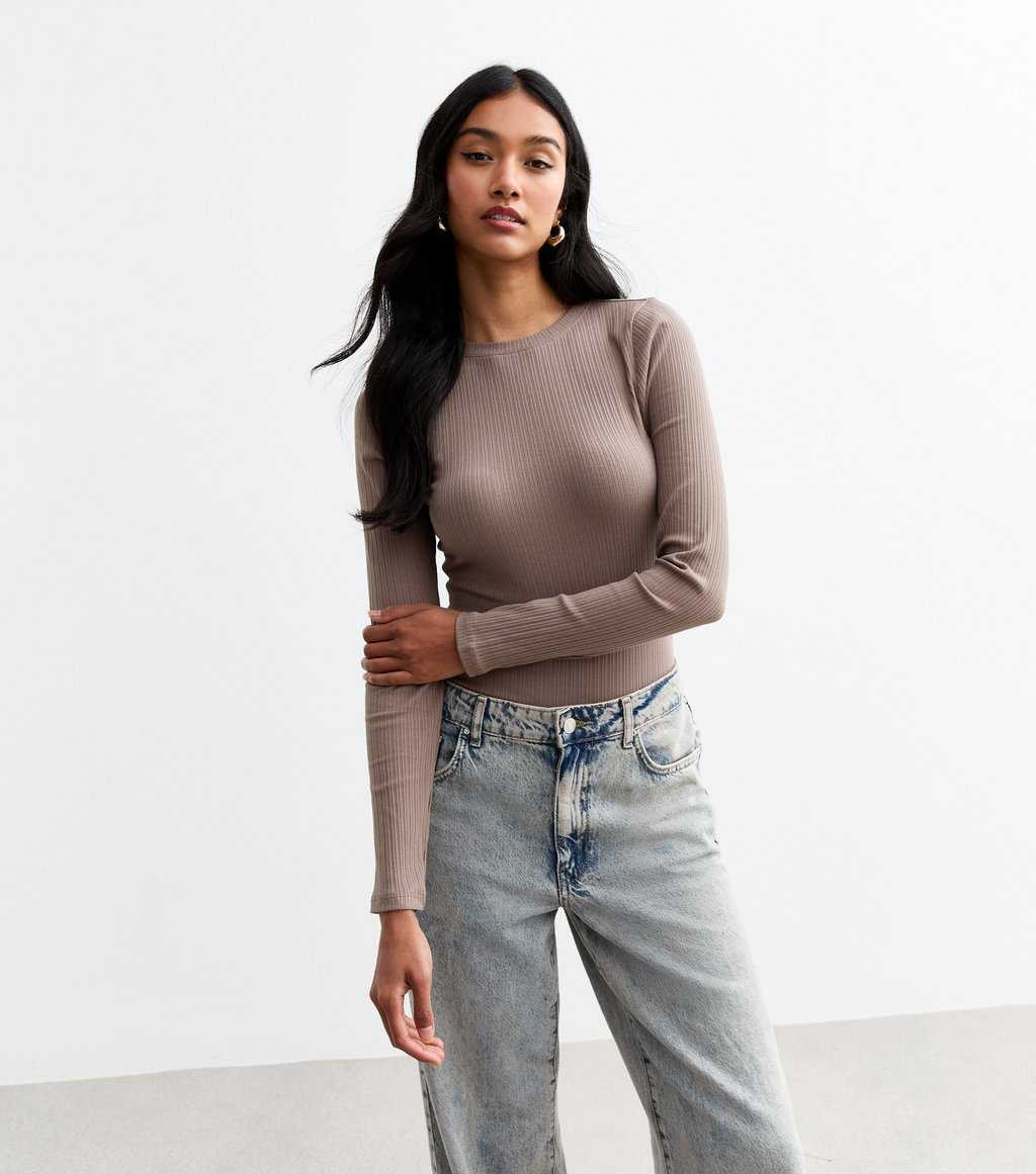 Mink Ribbed Cotton Blend Crew Neck Bodysuit
						
						Add to Saved Items
						Remove from Sav... | New Look (UK)