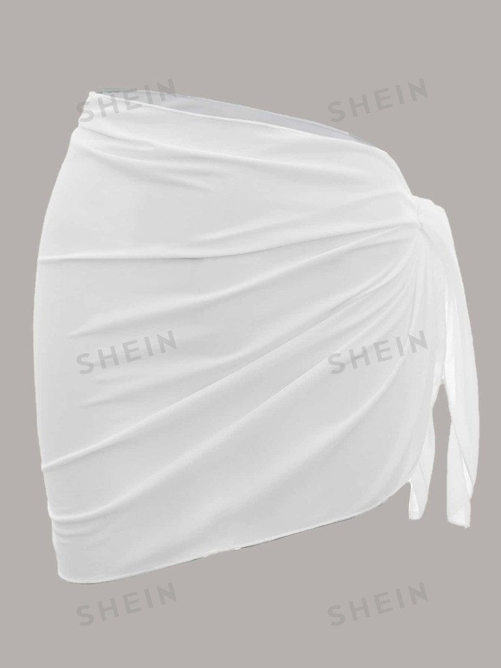 SHEIN Swim Basics Plain Knot Side Beach Skirt | SHEIN
