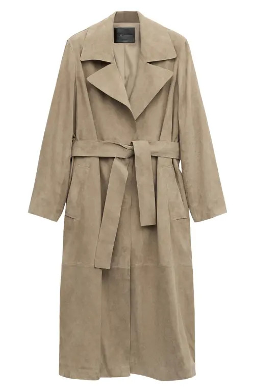 MANGO Long Belted Suede Trench Coat in Medium Brown at Nordstrom, Size Large | Nordstrom