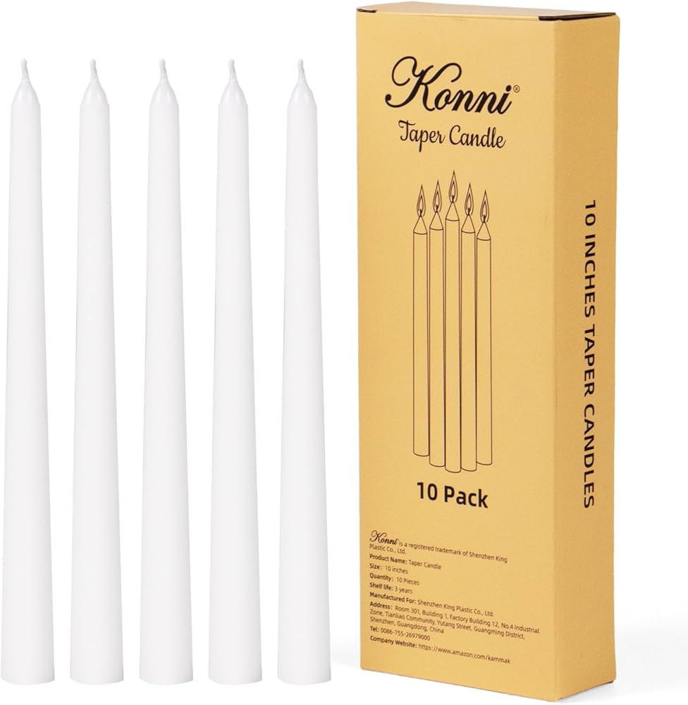 KONNI 10 Inch White Taper Candles, Unscented and Smokeless Tall Candlesticks, 10 Pack Tapered Can... | Amazon (US)