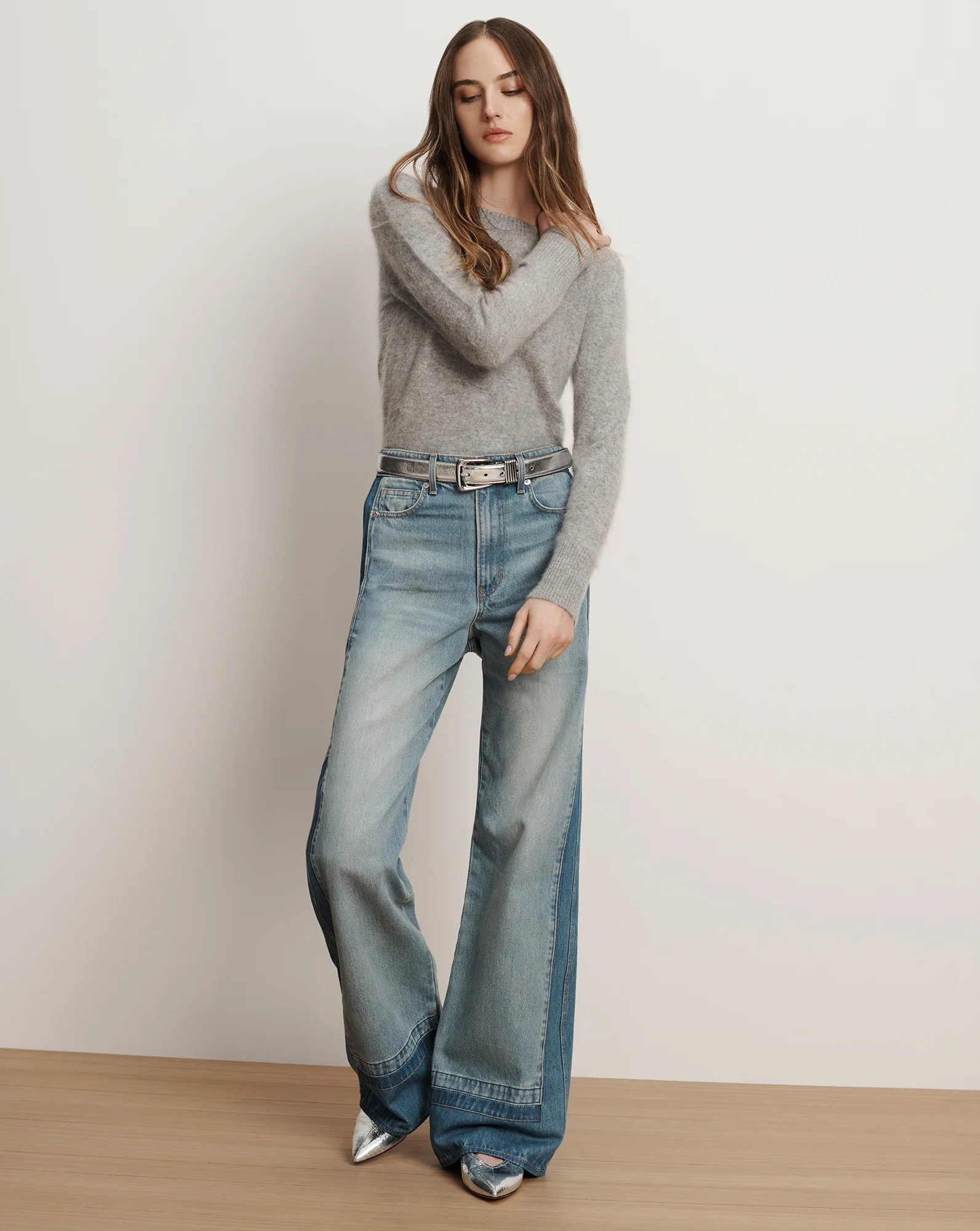 Taylor Color-Block Wide-Leg Jean in Medium Wash Denim Cloudy Colorblock | Veronica Beard | Veronica Beard