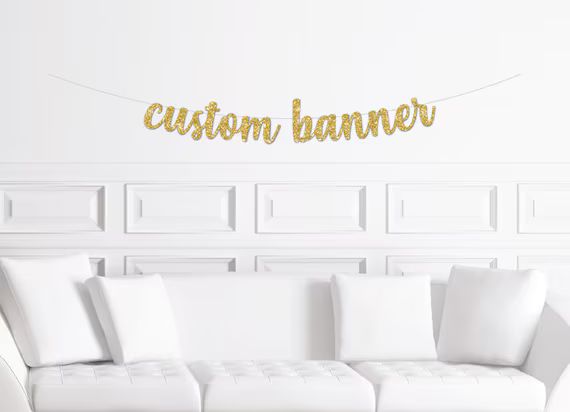 Custom Cursive Gold Glitter Banner / Personalized Script Glitter Sign / Custom Name / Custom Birt... | Etsy (US)