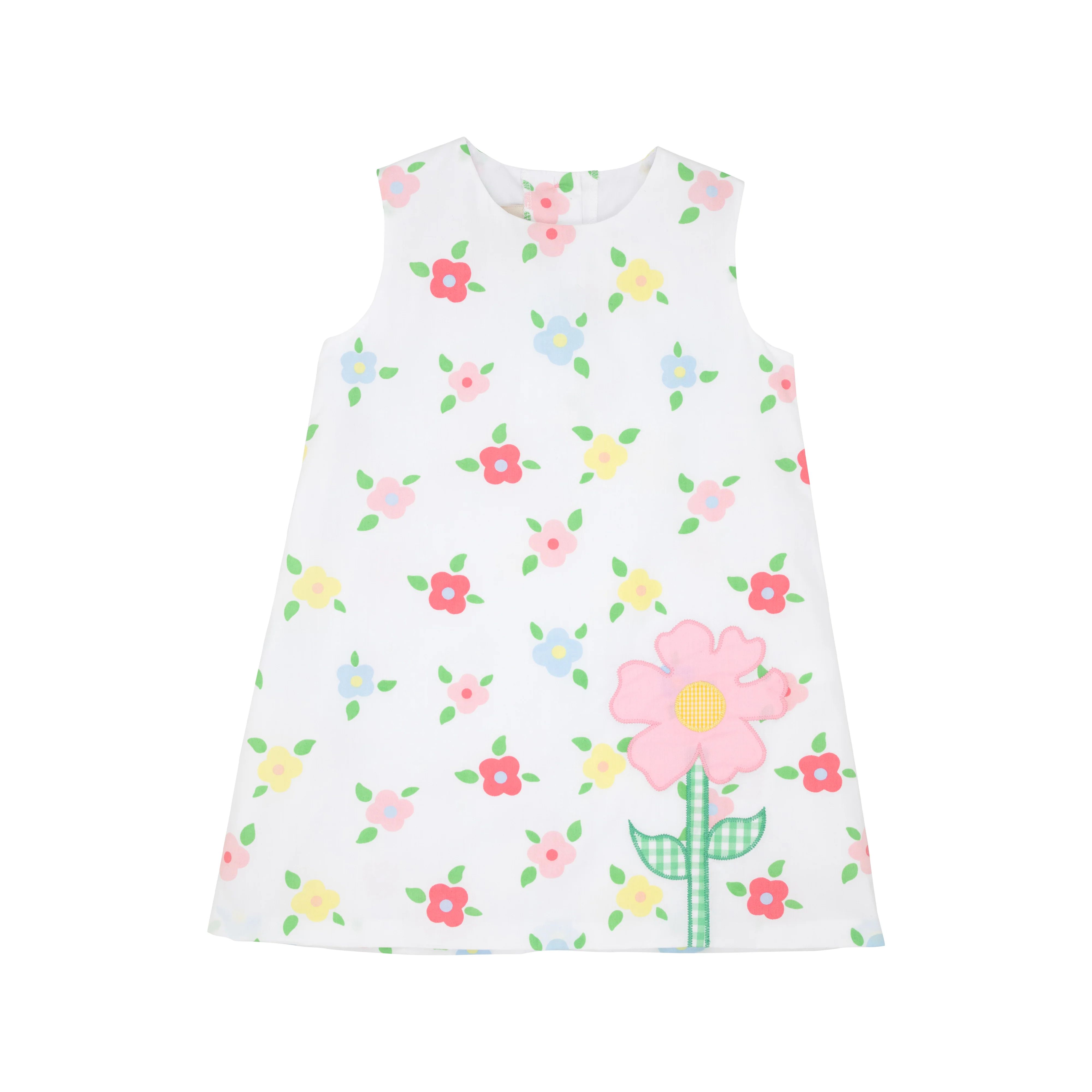 Annie Apron Dress - Little Gasparilla Garden with Sandpearl Pink & Flower Applique | The Beaufort Bonnet Company