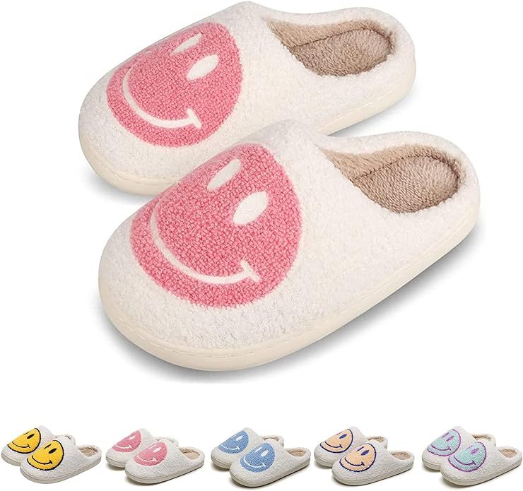 KEYUSHOP Smiley Face Slippers for Kids Happy Face House Slippers Soft Plush Warm Slipper Anti-Sli... | Amazon (US)