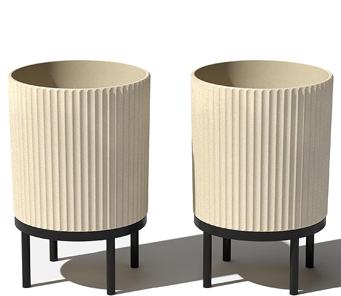 Veradek Demi Series Round Planter w/Stand for Porch/Patio | Durable Plastic-Stone Composite & Woo... | Amazon (US)