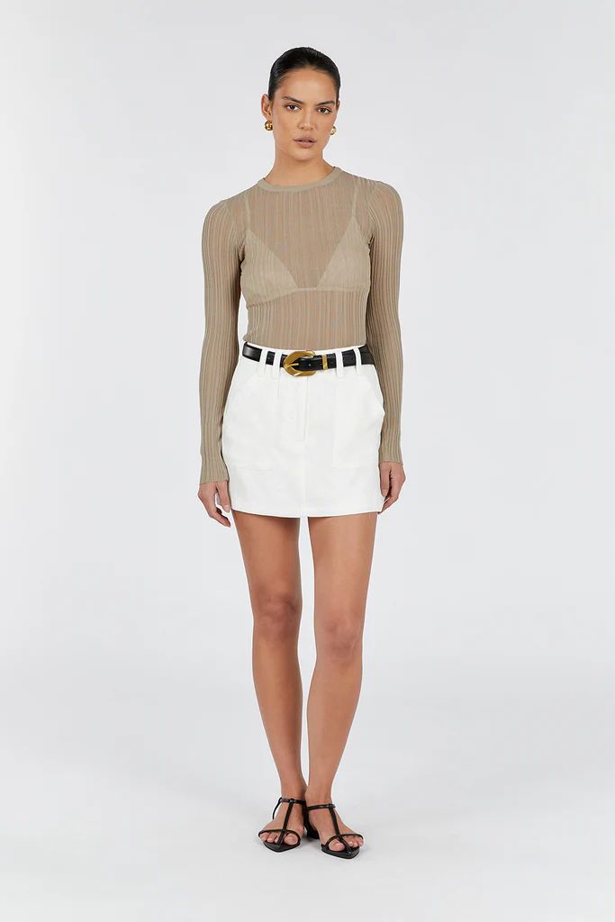HARPER TAUPE LONG SLEEVE KNIT TOP | DISSH