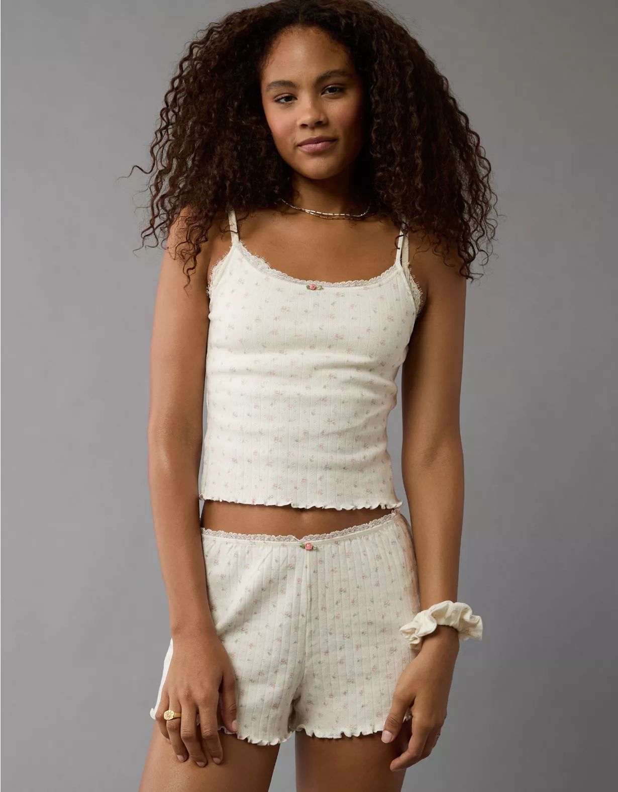 AE Lace-Trim Pointelle Tank & Shorts PJ Set | American Eagle Outfitters (US & CA)
