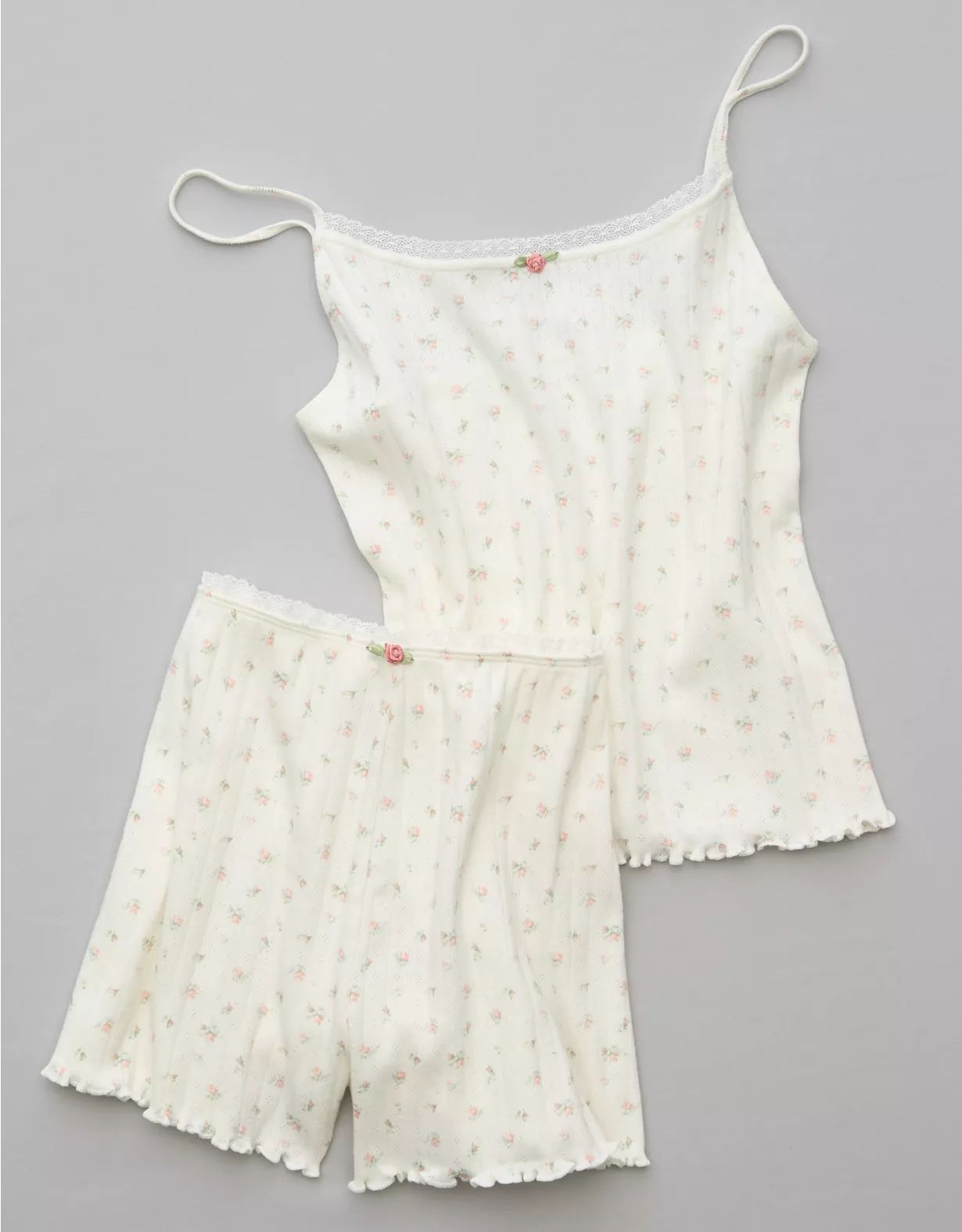 AE Lace-Trim Pointelle Tank & Shorts PJ Set | American Eagle Outfitters (US & CA)