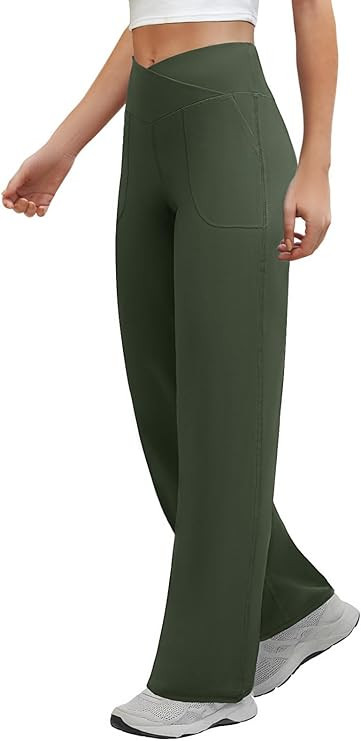 Wide Leg Pants Woman Crossover Yoga Pants with Pockets Loose Stretchy Work Dress Pants Casual Lou... | Amazon (US)