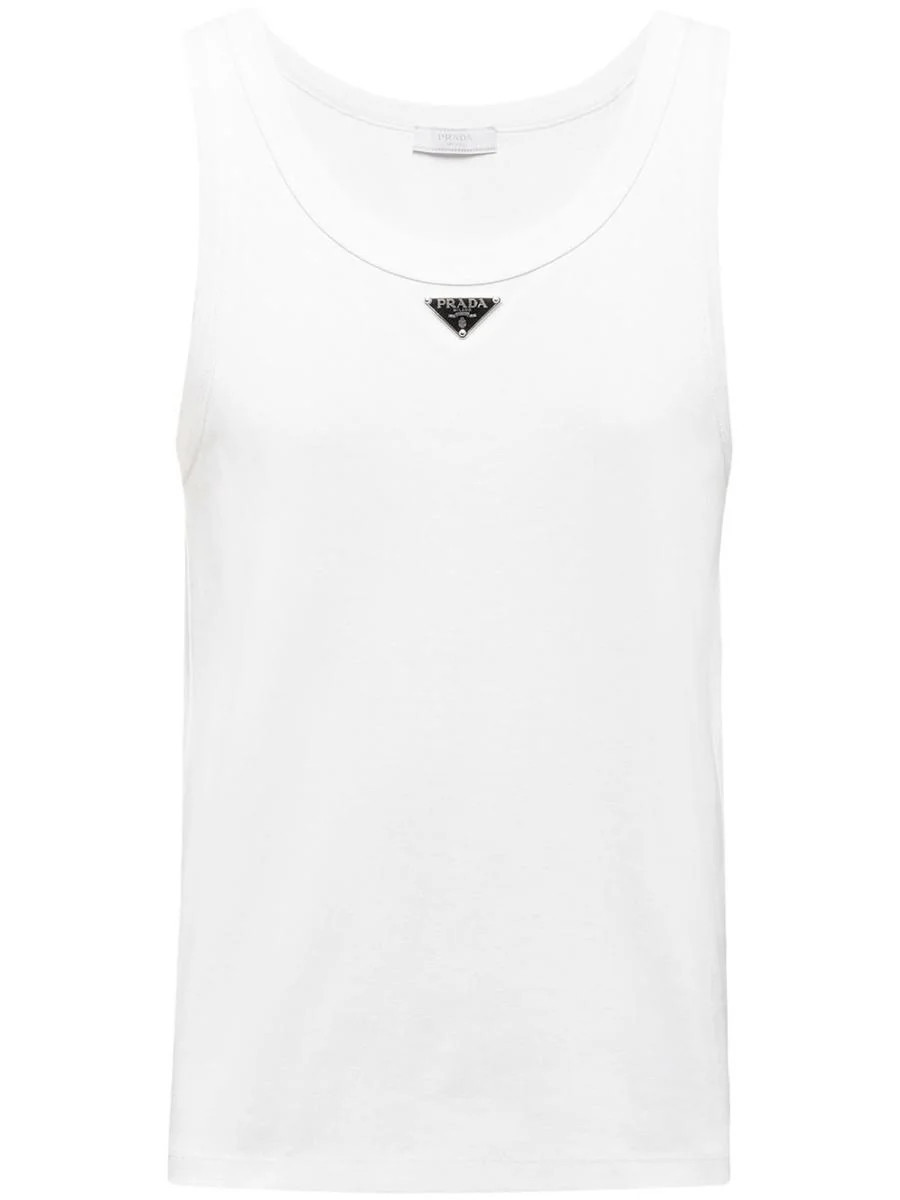 Prada Triangle-Logo Cotton Tank Top | Baltini
