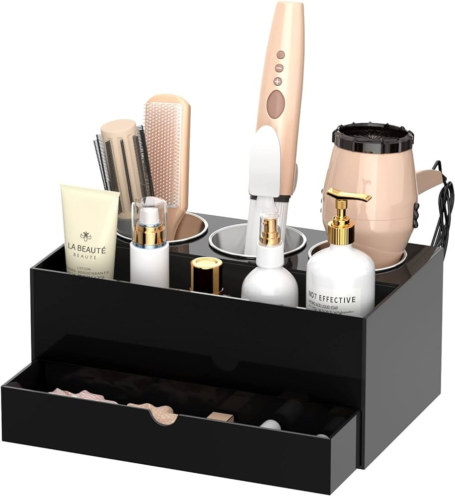 NIUBEE Hair Tool Organizer, Black Acrylic Hair Dryer and Styling Organizer with Drawer, Bathroom ... | Amazon (US)