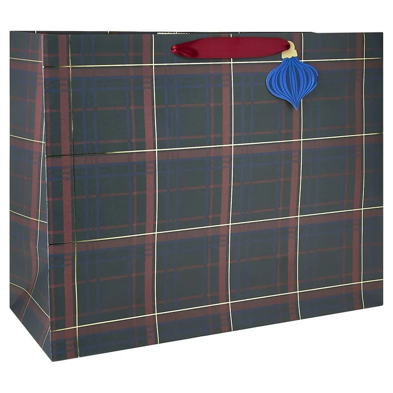 Extra Large Multicolor Vintage Plaid Christmas Paper Gift Bag, 12.5" x 16", by My Texas House | Walmart (US)
