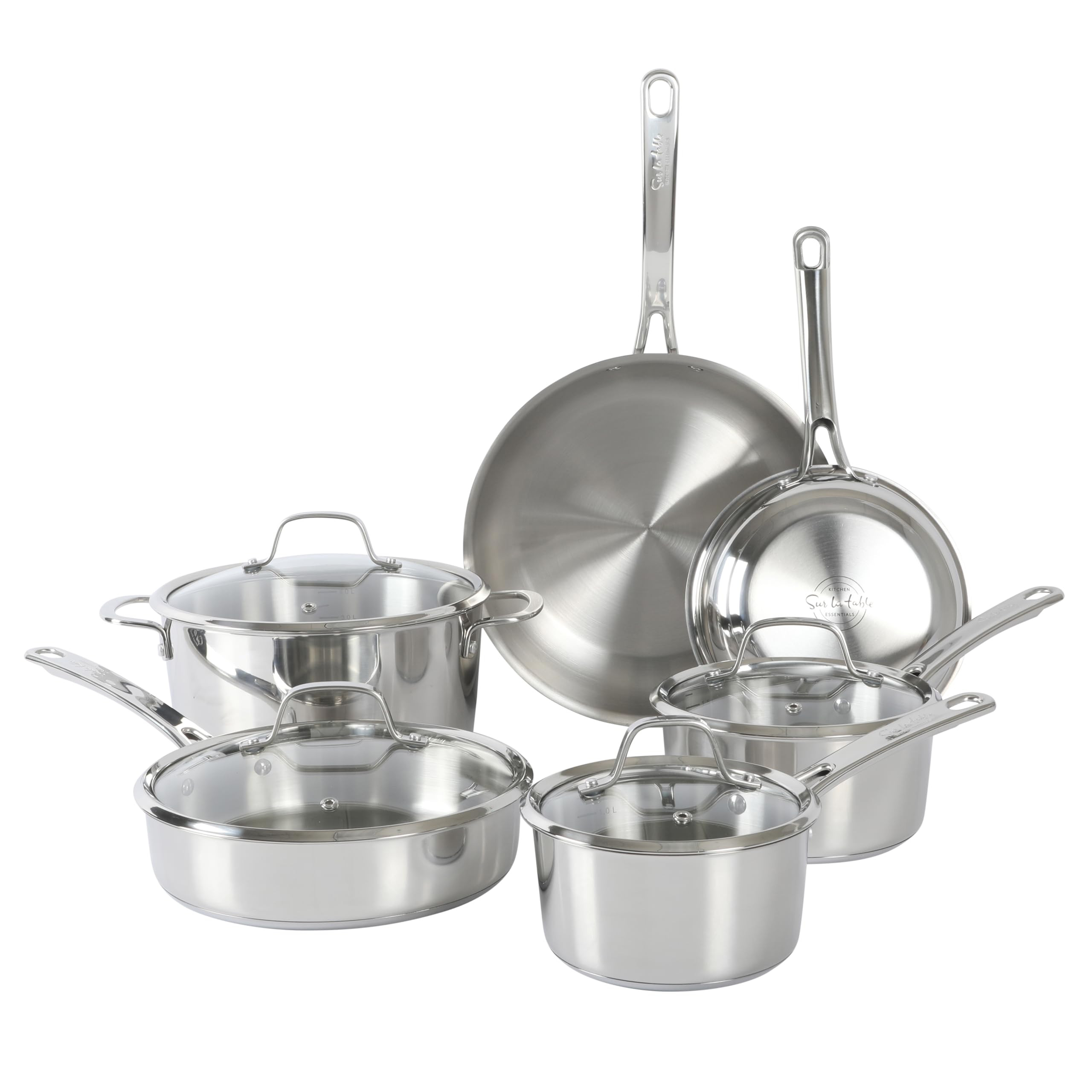 Sur La Table Kitchen Essentials Chef's Deck 10 Piece Stainless Steel Non Toxic Pots and Pans Kitc... | Amazon (US)