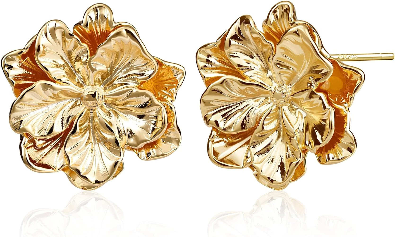 Hypoallergenic 18k Gold Plated 3D Statement Chunky Flower Earrings, Summer Spring Fancy Vintage J... | Amazon (US)