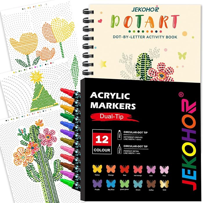 Coloring Book,Dot By Letter Art Meditations with 12 PCS Acrylic Markers,Mindfulness Adult Colorin... | Amazon (US)
