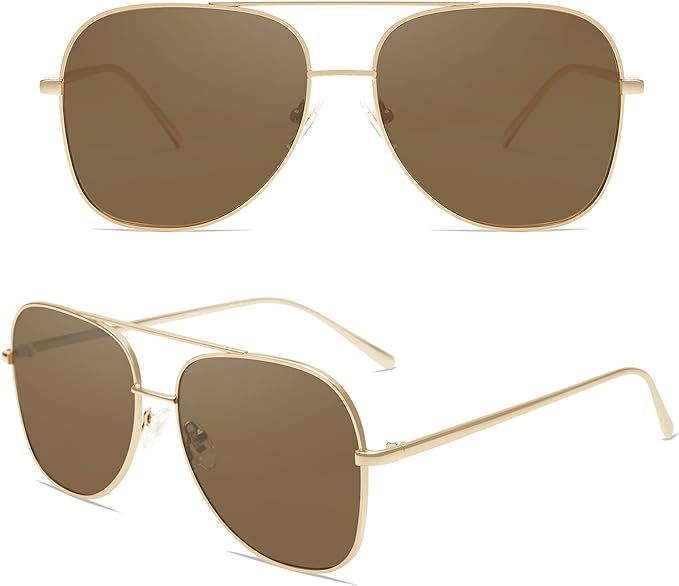 SOJOS Retro Square Sunglasses for Women Men, Classic Double Bridge Womens Metal Gradient Sun Glas... | Amazon (US)