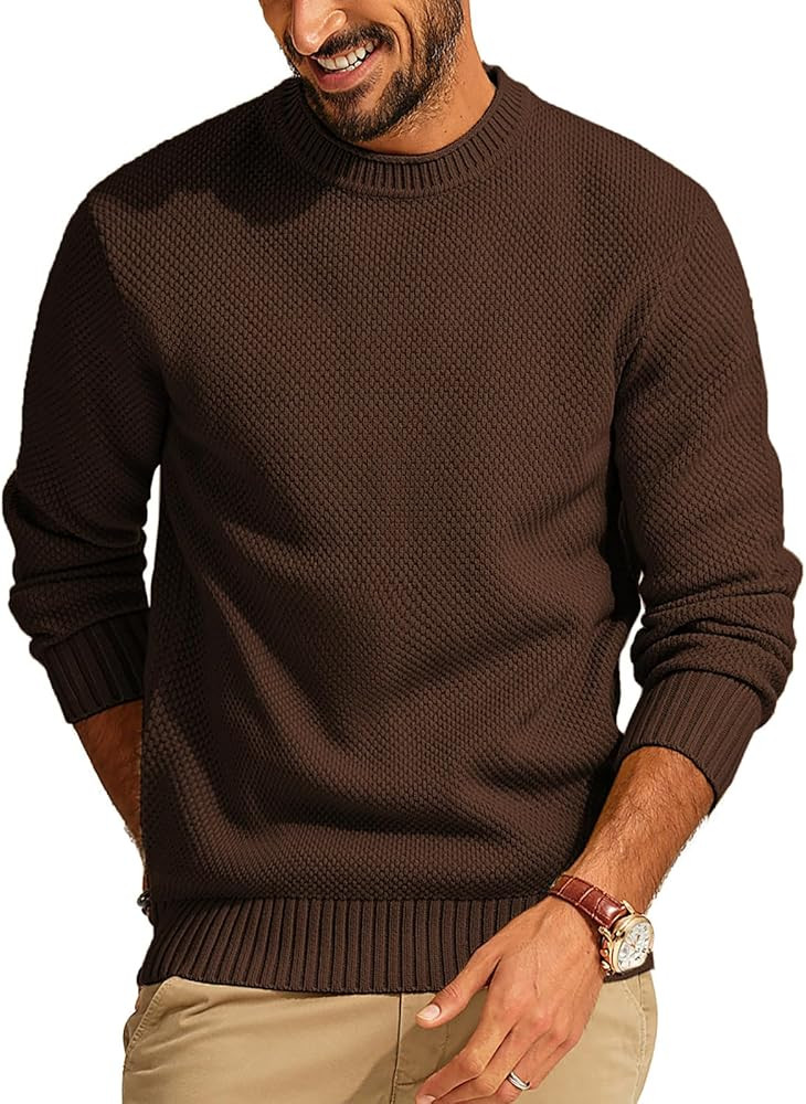 PJ PAUL JONES Men's Crewneck Pullover Sweater Casual Thick Weave Textured Sweaters | Amazon (US)