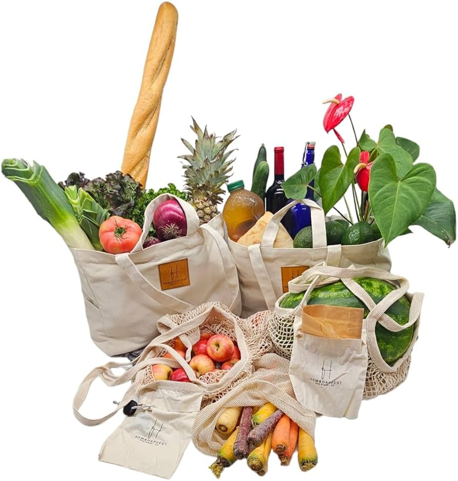 Hem & Harvest Reusable Shopping Bags (set of 5), including fabric mesh bags. These stylish, folda... | Amazon (US)