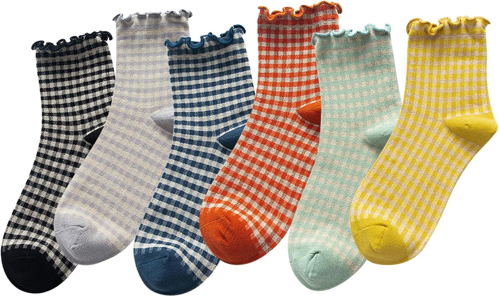 6 Pairs Women Ruffle Striped Socks for Women,Cute Vintage Frilly Ankle Socks | Amazon (US)