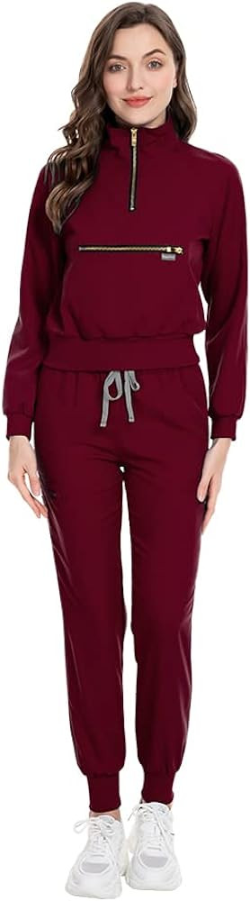 niaahinn Scrub Set with Long Sleeve for Women Scrub Top & Jogger Scrub Pants Medical Working Unif... | Amazon (US)