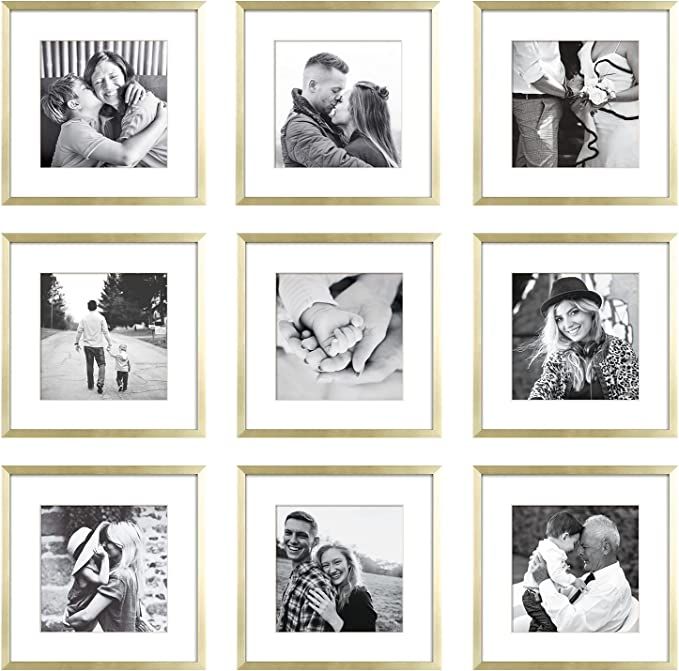 ArtbyHannah 9-Pack 12x12 Gold Gallery Wall Frame Set, Square Picture Frames Collage for Wall Deco... | Amazon (US)