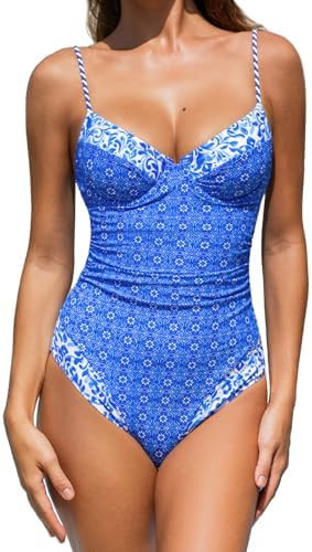 CUPSHE Women's One Piece Swimsuit V Neck Color Block Underwire Push Up Ruching Tummy Control Back... | Amazon (US)