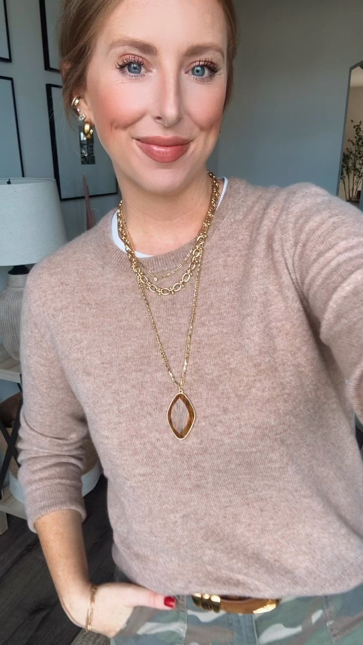 Outfit of the day! Quince cashmere sweater, Walmart $17 camo pants, Amazon shoes