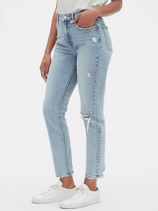 High Rise Distressed Cigarette Jeans with Secret Smoothing Pockets | Gap (US)