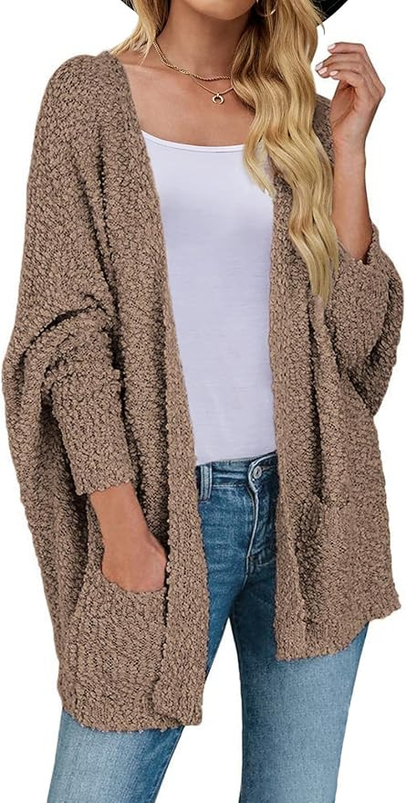 MEROKEETY Women's Fuzzy Popcorn Batwing Sleeve Cardigan Knit Oversized Sherpa Sweater Coat | Amazon (US)